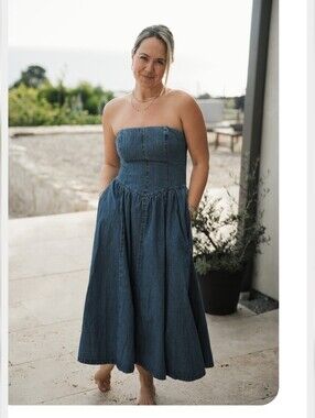 Carly Jean Los Angeles Indigo Denim Strap Maxi